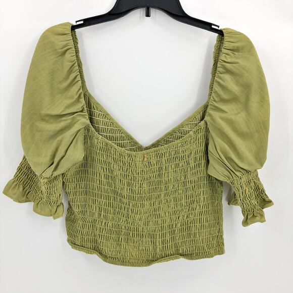 MISA LOS ANGELES ​Calla Shirred Crop Top Size XL Olive Green Elbow Sleeves NWOT - Picture 6 of 10